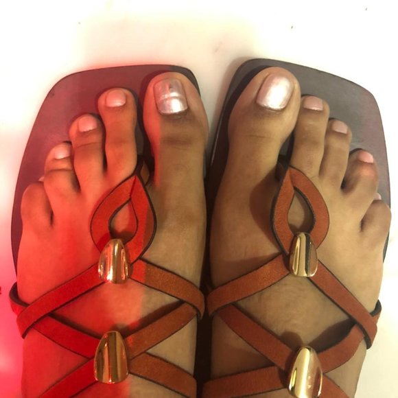 Strappy Orange Flat Sandals (US 7) - Picture 1 of 6